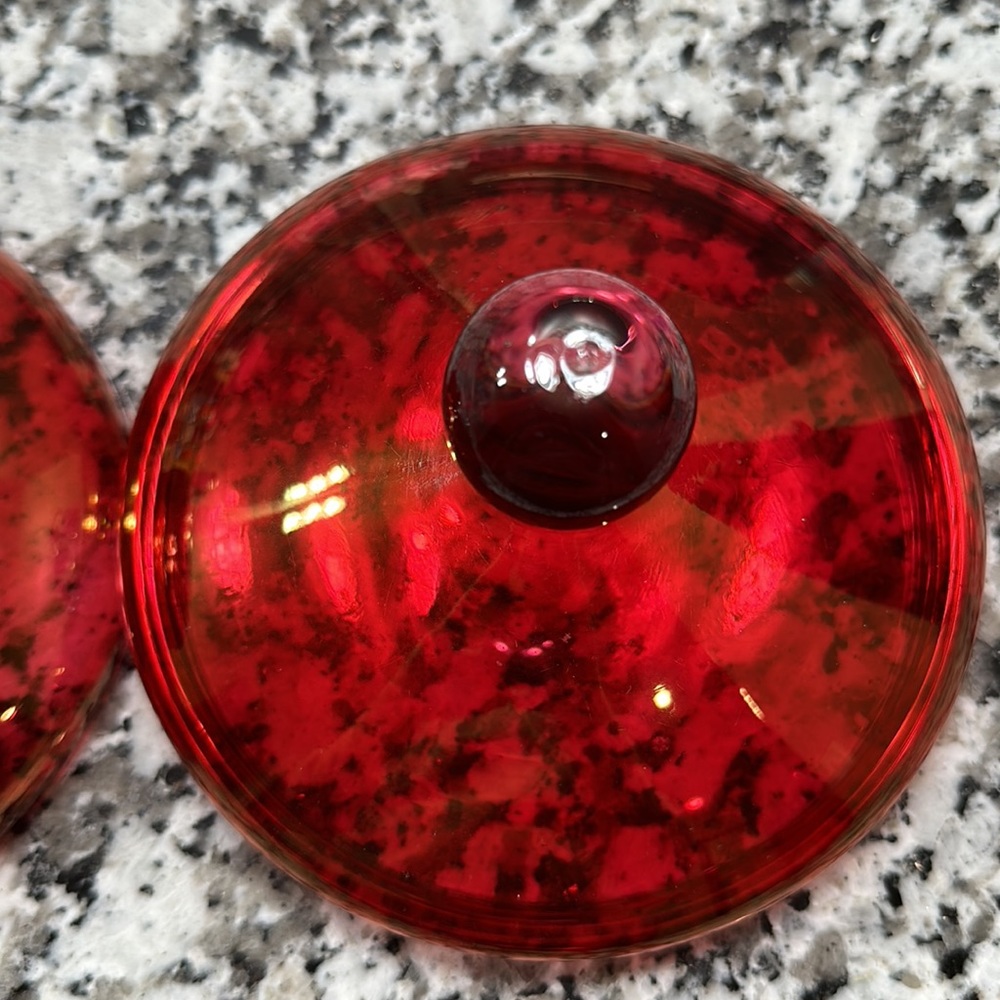 Gorgeous Iridescent Red Vintage Covered Glass Dish - Picture 13 of 13